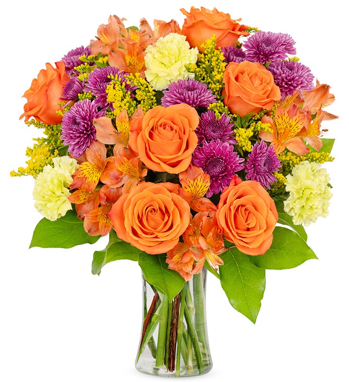 Bright Orange Rose Bouquet with Mixed Blooms | Florists.com